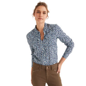 Boden Size 12 Button Up Shirt Blouse Blue Leopard Print Top Pockets Tunic Rare